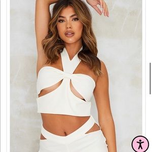 PrettyLittleThing White Crop Tank Top with Cutouts size 2